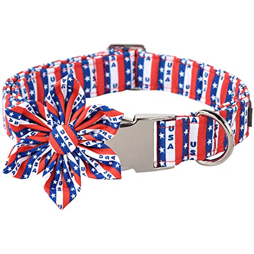 ARING PET Hundehalsband mit amerikanischer Flagge, niedliches Sommer-USA-Hundehalsband mit Blume, verstellbar, 4. Juli Hundehalsband mit Metallschnalle von ARING PET