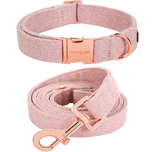 ARING PET Hundehalsband und Leine, Baumwolle Rosa Hundehalsband Set, Adorable Hochzeit Mädchen Hundehalsbänder Geschenke mit Metallschnalle für kleine mittlere große Hunde von ARING PET