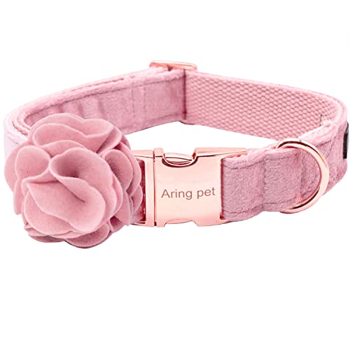 ARING PET Samt-Hundehalsband, einzigartige rosa Hundehalsbänder mit abnehmbarer Filzblume, verstellbares weiches Samt-Hundehalsband mit Metallschnalle für kleine, mittelgroße und große Hunde von ARING PET