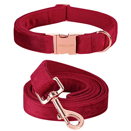 ARING PET Samt-Hundehalsband-Set, niedliches Samt-Hundehalsband und Leine, weich und bequem, verstellbare rote Halsbänder mit Metallschnalle für kleine, mittelgroße und große Mädchen, Jungen, Hunde von ARING PET