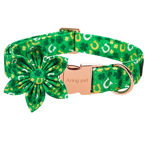 ARING PET St. Patrick's Day Hundehalsband, grünes Kleeblatt, Hundehalsband mit Blume, verstellbar, Baumwolle, Trefoil Blume, Hundehalsbänder mit Metallschnalle von ARING PET