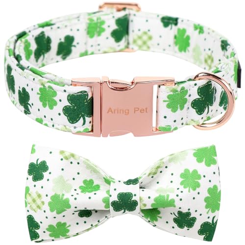 ARING PET St. Patrick's Day Hundehalsband, mit Schleife, verstellbar, Baumwolle, Kleeblatt, Haustierhalsband, Welpenhalsband mit Metallschnalle von ARING PET