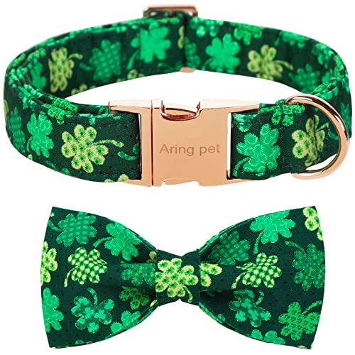 ARING PET St. Patrick's Day Hundehalsband, niedliches Kleeblatt, Hundehalsband mit Schleife, Baumwolle Trefoil Bowtie Hundehalsbänder mit Metallschnalle für kleine, mittelgroße und große Hunde von ARING PET