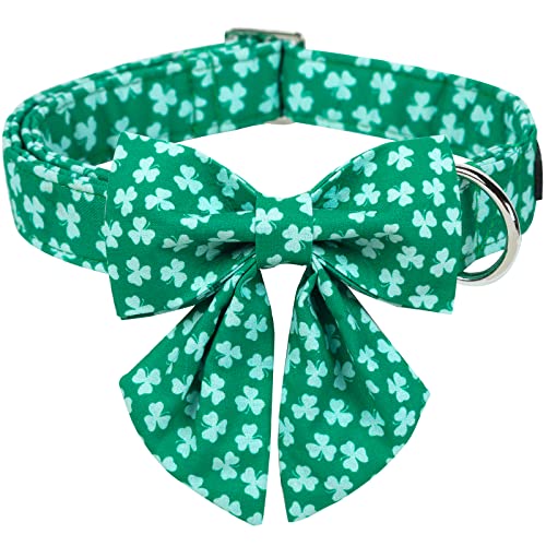 ARING PET St. Patrick's Day Hundehalsband, niedliches grünes Kleeblatt, Hundehalsband mit Sailor Fliege, Baumwolle Trefoil Hundehalsbänder mit Metallschnalle für kleine, mittelgroße und große Hunde von ARING PET