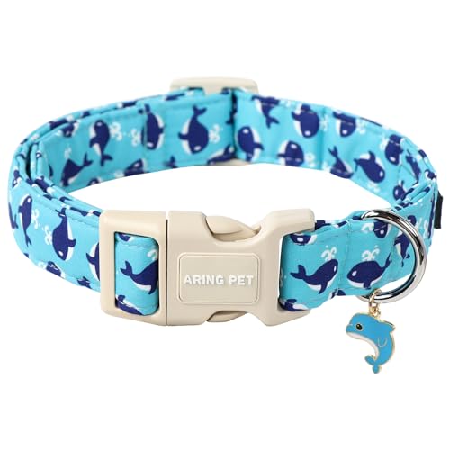 ARING PET Summer Dog Collar-Cute Blue Dog Collar for Small Dogs, Adjustable Cotton Whales Pet Collars Puppy Collar for Small Medium Large Dogs von ARING PET