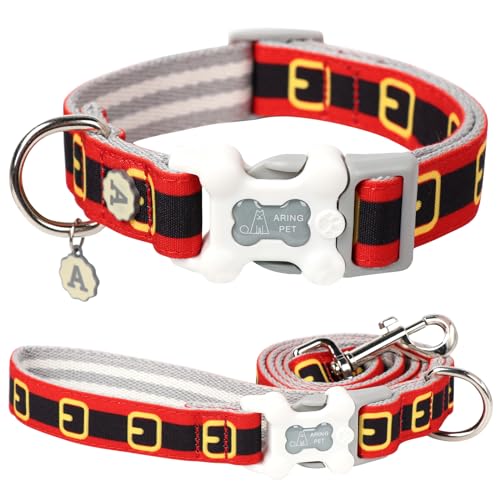 ARING PET Weihnachtliches Hundehalsband, niedliches Hundehalsband und Leine, verstellbar, Weihnachtsmann-Gürtel, Haustierhalsbänder, Welpenleine und Halsband für kleine, mittelgroße und große Hunde von ARING PET