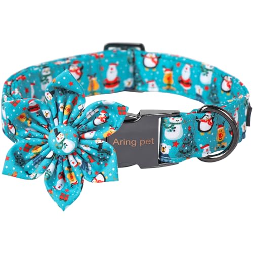 ARING PET Weihnachts-Hundehalsband, niedliches Winter-Mädchen-Hundehalsband mit Blume, verstellbar, Baumwolle, blau, Weihnachts-Haustierhalsband, Welpenhalsbänder von ARING PET