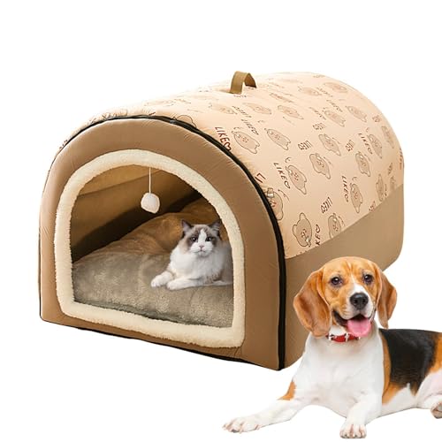 ARIOU Gemütliches Haustierbett Haus - 2 in 1 Hundehöhle Bett Haus, Hundezelt Haustier Zwinger Winter Warme Höhle Nest Haustier Abnehmbares Indoor Katzenbett mit Ball Anhänger Katzenhöhle Haus für von ARIOU