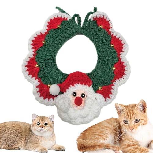 ARIOU Gestrickte Lätzchen-Haustierhalsbänder, Hundestrickschal für Hundekatze, Weiches und verstellbares weihnachtliches gestricktes Katzenhalsband mit Glockenanhänger für Pet DOS Cat von ARIOU