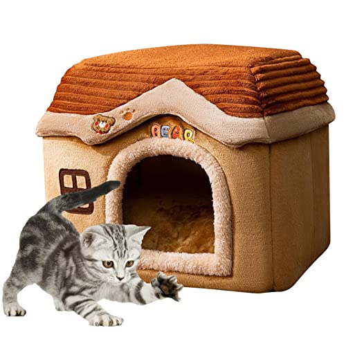 ARIOU Katzenhaus, Haustierhaus mit Kissen, Indoor-Katzenhaus, Katzenhöhlenbett, flauschiges Katzenbett, rutschfestes, warmes Schlafbett, Haustier-Unterschlupf, Welpenhüttennest mit Dach, von ARIOU