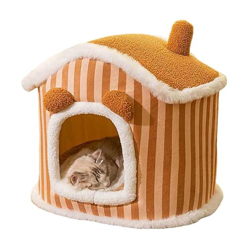 ARIOU Katzenhaus Haustierhaus mit Kissen Indoor Katzenhaus Katzenhöhle Bett Flauschiges Katzenbett Rutschfestes Warmes Schlafbett Haustierunterstand Welpenhütte Nest mit Dach Winter Haustierhaus Hund von ARIOU