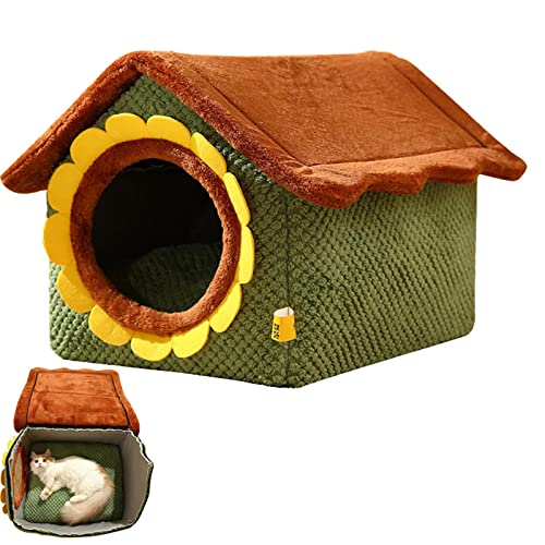 ARIOU Katzenhaus Haustierhaus mit Kissen Indoor Katzenhaus Katzenhöhle Bett Flauschiges Katzenbett Rutschfestes Warmes Schlafbett Haustierunterstand Welpenhütte Nest mit Dach Winter Haustierhaus Hund von ARIOU