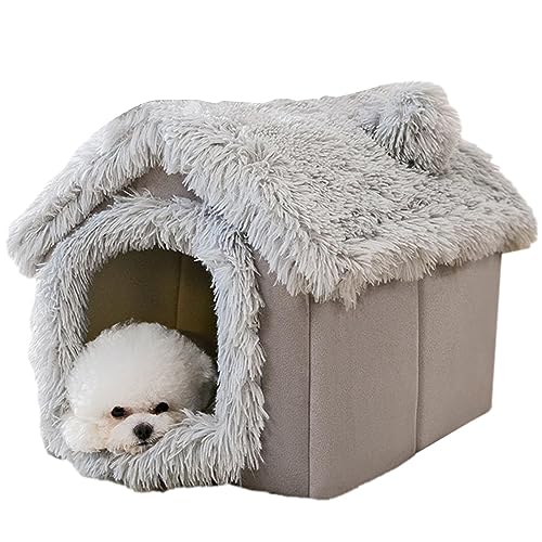 ARIOU Katzenhaus Haustierhaus mit Kissen Indoor Katzenhaus Katzenhöhle Bett Flauschiges Katzenbett Rutschfestes Warmes Schlafbett Haustierunterstand Welpenhütte Nest mit Dach Winter Haustierhaus Hund von ARIOU