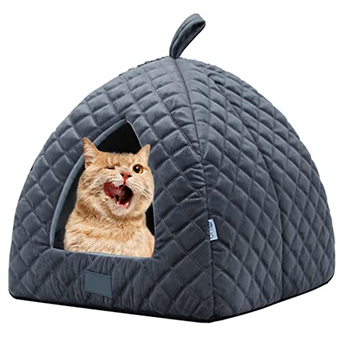 ARIOU Katzenhausbett, Katzenbett Höhle für Indoor-Katzen, kleines Katzenversteckbett, warmes Katzenbett, 2-in-1, warm gepolsterte Kissenbetten für Haustiere von ARIOU