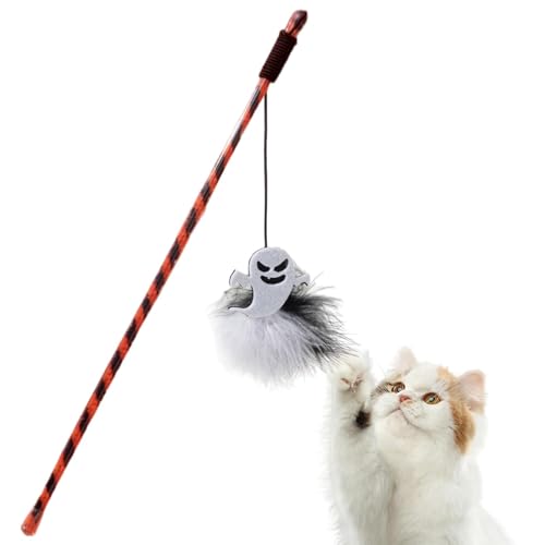 ARIOU Katzenspielzeug Federstab - Kätzchen Spielstock Spielzeug | Halloween Katze Spaß Stick | Holz Spaß Halloween Katzenspielzeug | Indoor Katzen Kätzchen Interaktiver Trainingsstab für Katze, von ARIOU