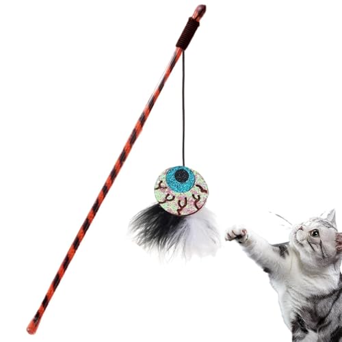 ARIOU Katzenspielzeug Federstab - Kätzchen Spielstock Spielzeug | Halloween Katze Spaß Stick | Holz Spaß Halloween Katzenspielzeug | Indoor Katzen Kätzchen Interaktiver Trainingsstab für Katze, von ARIOU