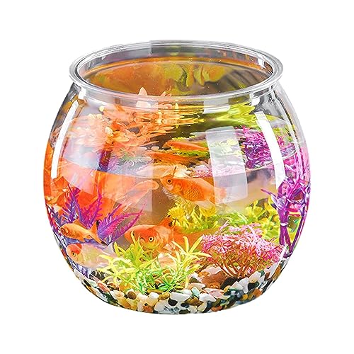 ARIOU Kleines Goldfisch-Aquarium, runder Fisch-Aquarium-Behälter für Goldfische, Schreibtisch-Dekoration für Wohnung, Wohnheim, Wohnzimmer, Büros für Goldfische, Betta-Fische, Shijie-uk von ARIOU