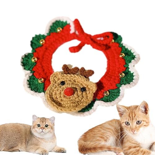 ARIOU Weihnachten Hund Katze Weihnachtsmann Schal,Weihnachtsstrickhalsband für Katzen - Weiches und verstellbares weihnachtliches gestricktes Katzenhalsband mit Glockenanhänger für Pet DOS Cat von ARIOU