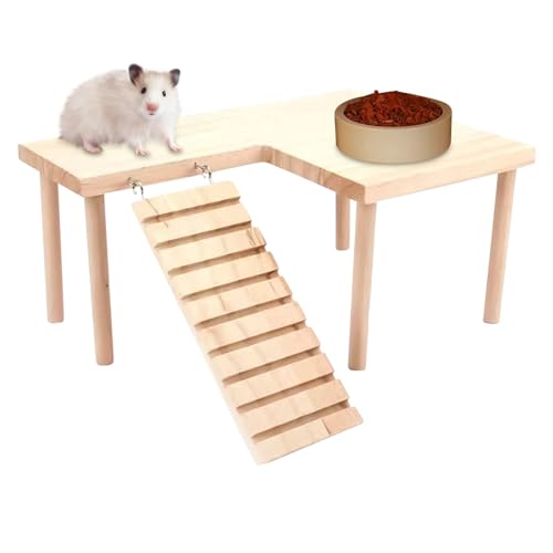 Hamsterkäfig-Plattform mit Beinen, Hamster-Kletterleiter, Spielzeug, Holz, Hamsterleiter, Spielplatz für Käfig von ARIOU