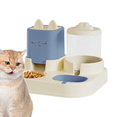 Katzen Futterautomat - Niedliche 2-in-1 automatische Hundefutterstation | Automatischer Haustier-Futterspender Doppelschalen | Katzenfutter und Wasserspender Set | Trocken- und Nasstrennung von ARIOU