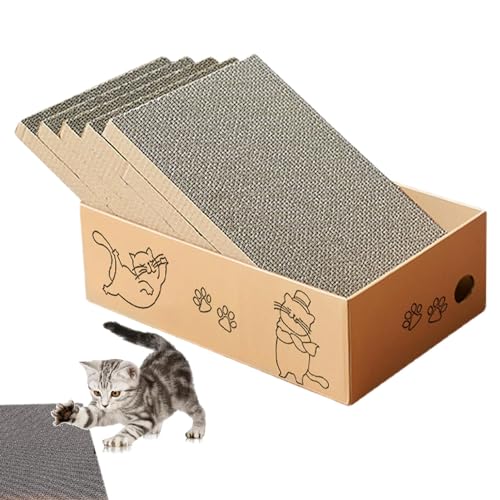 Katzenkratzbett – 5 Packungen in 1 Katzenbett Kratzbaum – Indoor Reversible Scratcher, Karton Box für Katzen und Kätzchen, Katzenkratzpad zum Schleifen von Krallen, Übung, Schutz von Möbeln von ARIOU