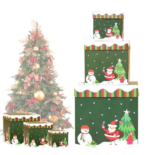 Nistkasten - Vogelnistkasten | Vogelhäuschen | Weihnachts-Nistkästen mit Deckel | Set 3 Weihnachtsbaumkästen | Stapelbare Weihnachtsbox | Größen Box Tower mit Schleife für Feiertage Neujahr von ARIOU