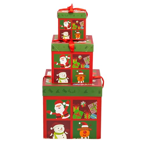 Nistkasten - Vogelnistkasten | Vogelhäuschen | Weihnachts-Nistkästen mit Deckel | Set 3 Weihnachtsbaumkästen | Stapelbare Weihnachtsbox | Größen Box Tower mit Schleife für Feiertage Neujahr von ARIOU