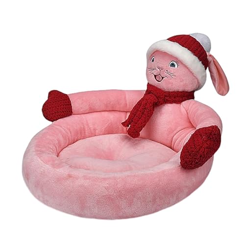 Weihnachten Katzenbett, Kaninchenform Katzenhäuser, Pinkk Rabbit Kreative Katzenbetten, Waschbares Weihnachts-Hundebett, Weiches Plüsch-Winter-Kätzchenbett mit Anti-Rutsch-Unterseite für Katzen, von ARIOU