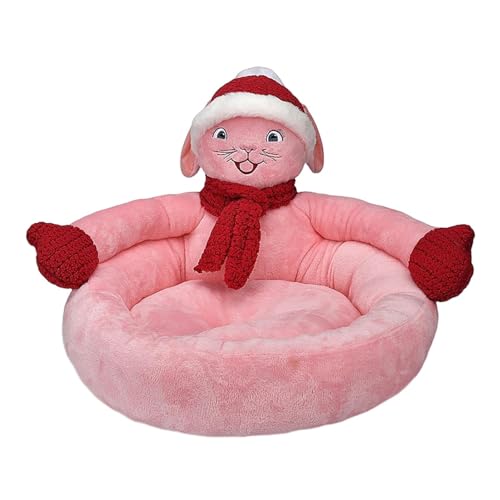 Weihnachten Katzenbett, Kaninchenform Katzenhäuser, Pinkk Rabbit Kreative Katzenbetten, Waschbares Weihnachts-Hundebett, Weiches Plüsch-Winter-Kätzchenbett mit Anti-Rutsch-Unterseite für Katzen, von ARIOU