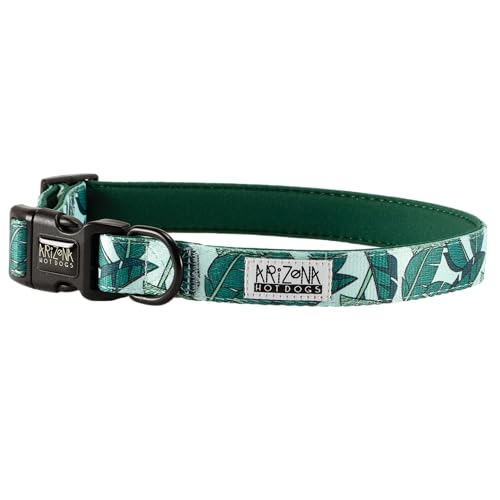 Halsband Nylon mit Neopren | Arizona Hotdogs Hundehalsband Amazonia Blattmuster Grün | L von ARIZONA HOT DOGS