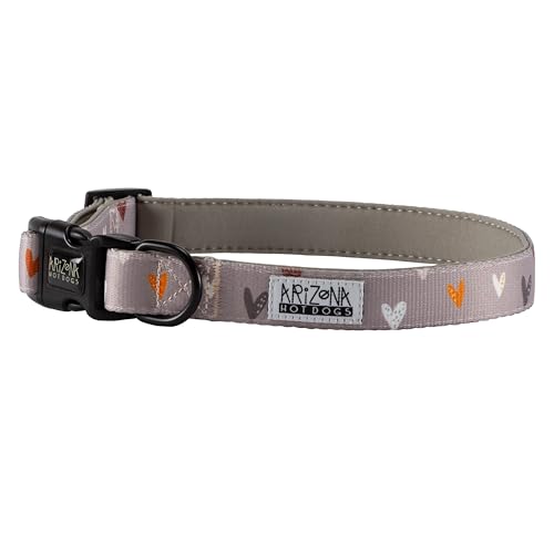 Halsband Nylon mit Neopren | Arizona Hotdogs Hundehalsband Sweet Love Herzchenmuster Taupe | L von ARIZONA HOT DOGS