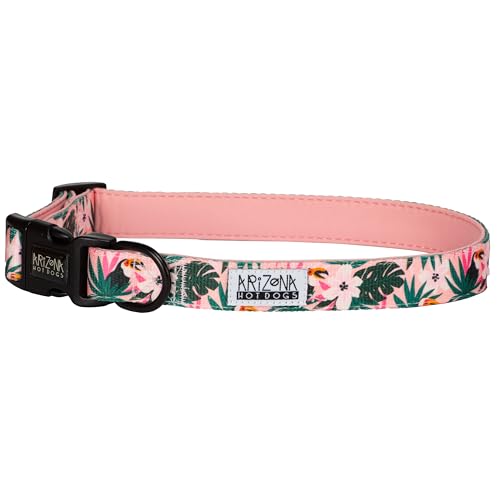 Halsband Nylon mit Neopren | Arizona Hotdogs Hundehalsband Tropicool Palmenmuster Rosa | L von ARIZONA HOT DOGS