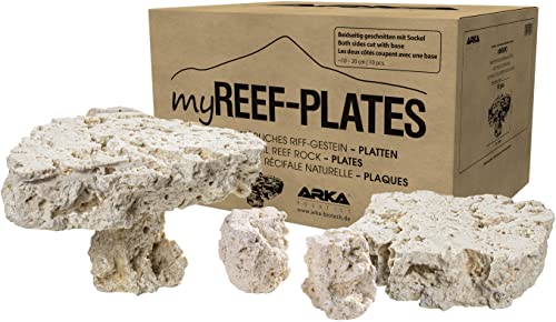ARKA myREEF-Plates - ca. 10-20 cm, 10 Stück - Natürliches Riffgestein für authentische Aufbauten, 2-seitig geschnitten mit Sockel, schadstofffrei und porös, für Meerwasseraquarien. von ARKA