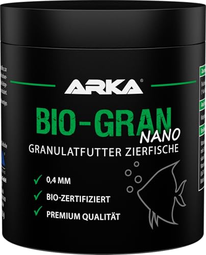 ARKA Bio-Gran Nano - 250 ml - Biozertifiziertes Fischfutter für jedes Süßwasser-Aquarium, fördert Wachstum, Farbenpracht und Vitalität von Zierfischen von ARKA