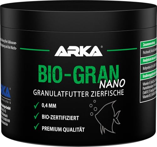 ARKA Bio-Gran Nano - 500 ml - Biozertifiziertes Fischfutter für jedes Süßwasser-Aquarium, fördert Wachstum, Farbenpracht und Vitalität von Zierfischen. von ARKA