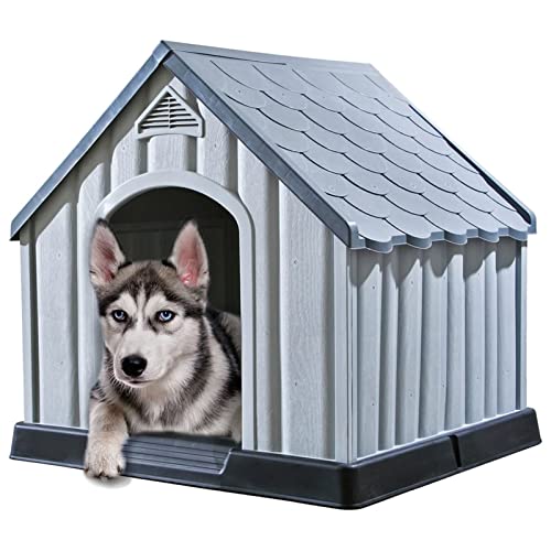 ARKEM Hundehütte Grau 92x87x91 cm HundehüTte Outdoor Winterfest Kunststoff Hundehaus Indoor HundehüTte Isoliert von ARKEM