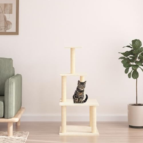 ARKEM Kratzbaum mit Sisal-Kratzsäulen Creme 111 cm Kratzbaum FüR GroßE Katzen Cat Tree von ARKEM