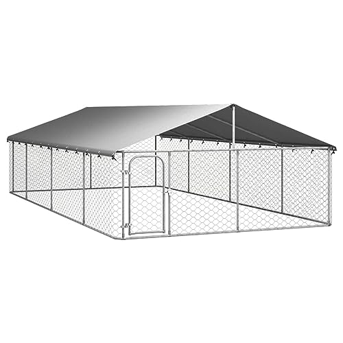 ARKEM Outdoor-Hundezwinger mit Dach 600x300x150 cm, Silbern von ARKEM