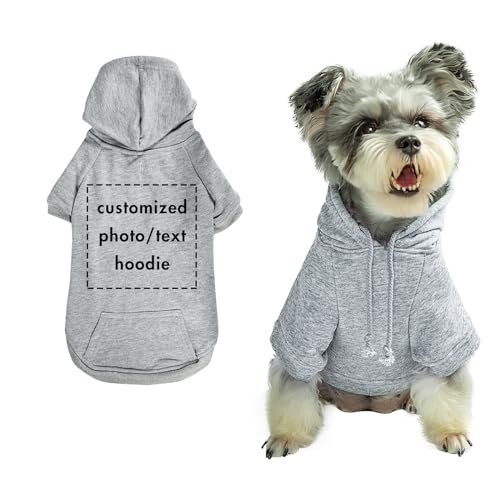 Personalisierte Haustier Hoodie, Kundengebundene Big Dog Kleidung mit Fotos und Text, weicher Pullover mit Hut, Big Dog Shirt (Grau) von ARLTTH