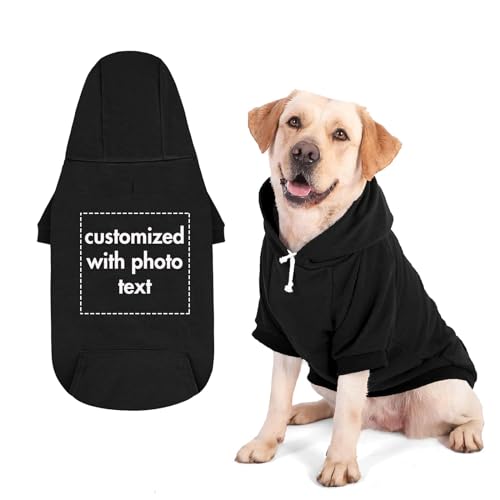 Personalisierte Haustier Hoodie, Kundengebundene Big Dog Kleidung mit Fotos und Text, weicher Pullover mit Hut, Big Dog Shirt (Schwarz) von ARLTTH