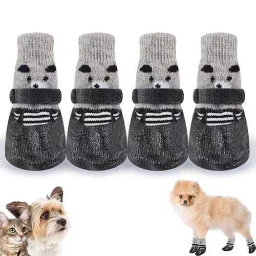 4 Paar Hundesocken Anti Rutsch, Hundesocken, Indoor Anti-Rutsch Socken für Hunde, Weicher Verstellbarer Pfotenschutz, Hundesocken für kleine, mittlere große Hunde(Schwarz, M) von ARROMI