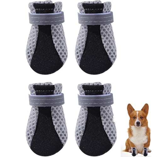 ARROMI 4 Stück Hunde Schuhe, Hunde Schuhe Outdoor, Hund Schuhe Mit Rutschfester Sohle Und Reflektierendem Klettverschluss Für Kleine, Mittlere Und Große Hunde, Sport Im Freien, Schwarz, Größe L von ARROMI