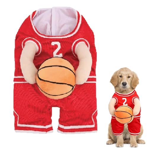 Hunde-Basketballkostüm mit Ball, kleines Hunde-Halloween-Kostüm, Basketballspieler-Kostüm, großes Hunde-Halloween-Kostüm, rotes lustiges Hundekostüm für kleine Hunde, mittelgroße Hunde, große Hunde von ARROMI