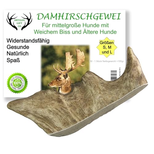 ARTISAN GIFT CO Damhirschgeweih Kauknochen für Welpen und Große Hunde - Mindestgewicht 100 Gramm (1 stück (1er Pack), M - 1 st) von ARTISAN GIFT CO