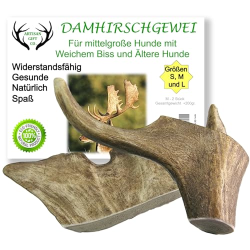 ARTISAN GIFT CO Damhirschgeweih Kauknochen für Welpen und Große Hunde - Gesamtnettogewicht 200gr+ (M, M - 2 st) von ARTISAN GIFT CO