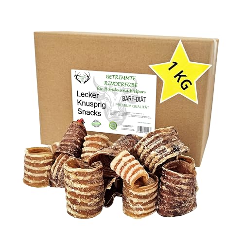 ARTISAN GIFT CO Dorrfleisch Hund Leckereien – 100% Trockenfleisch für Hunde und welpen, Geeignet für die Barf-Diät - Getrimmte Rinderfüße - Packung mit 1Kg - Länge ca. 5 cm/st von ARTISAN GIFT CO