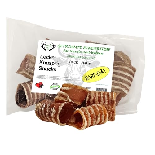 ARTISAN GIFT CO Dorrfleisch Hund Leckereien – 100% Trockenfleisch für Hunde und welpen, Geeignet für die Barf-Diät - Getrimmte Rinderfüße - Packung mit 200 gr. - Länge ca. 5 cm/st von ARTISAN GIFT CO