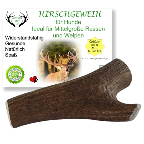 ARTISAN GIFT CO Hundesnack Rothirsch Geweih Kausnack -100% Natürlicher - Mindestgewicht 75 Gramm (M - 1 stück) von ARTISAN GIFT CO