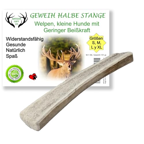 ARTISAN GIFT CO Rothirsch Geweih Hunden Kausnack Halbe Stange für Welpen oder Hunde - Mindestgewicht 51 Gramm (M - 1 stück) von ARTISAN GIFT CO