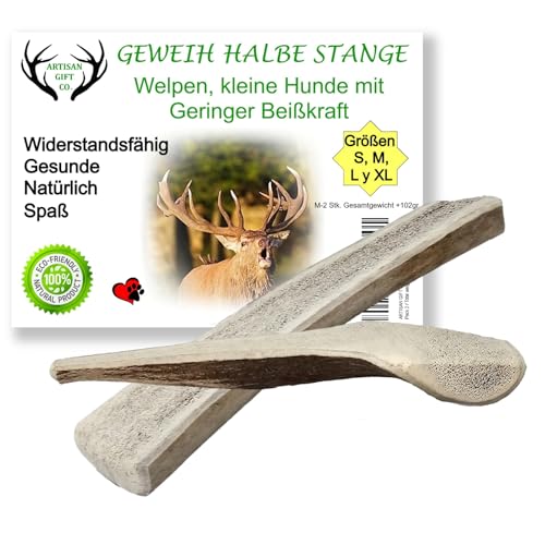 ARTISAN GIFT CO Hundesnack Rothirsch Geweih Kausnack – Halbe Stange (M) Ideal für Welpen, Hunde die sanft kauen und ältere Hunde EINWEG von ARTISAN GIFT CO